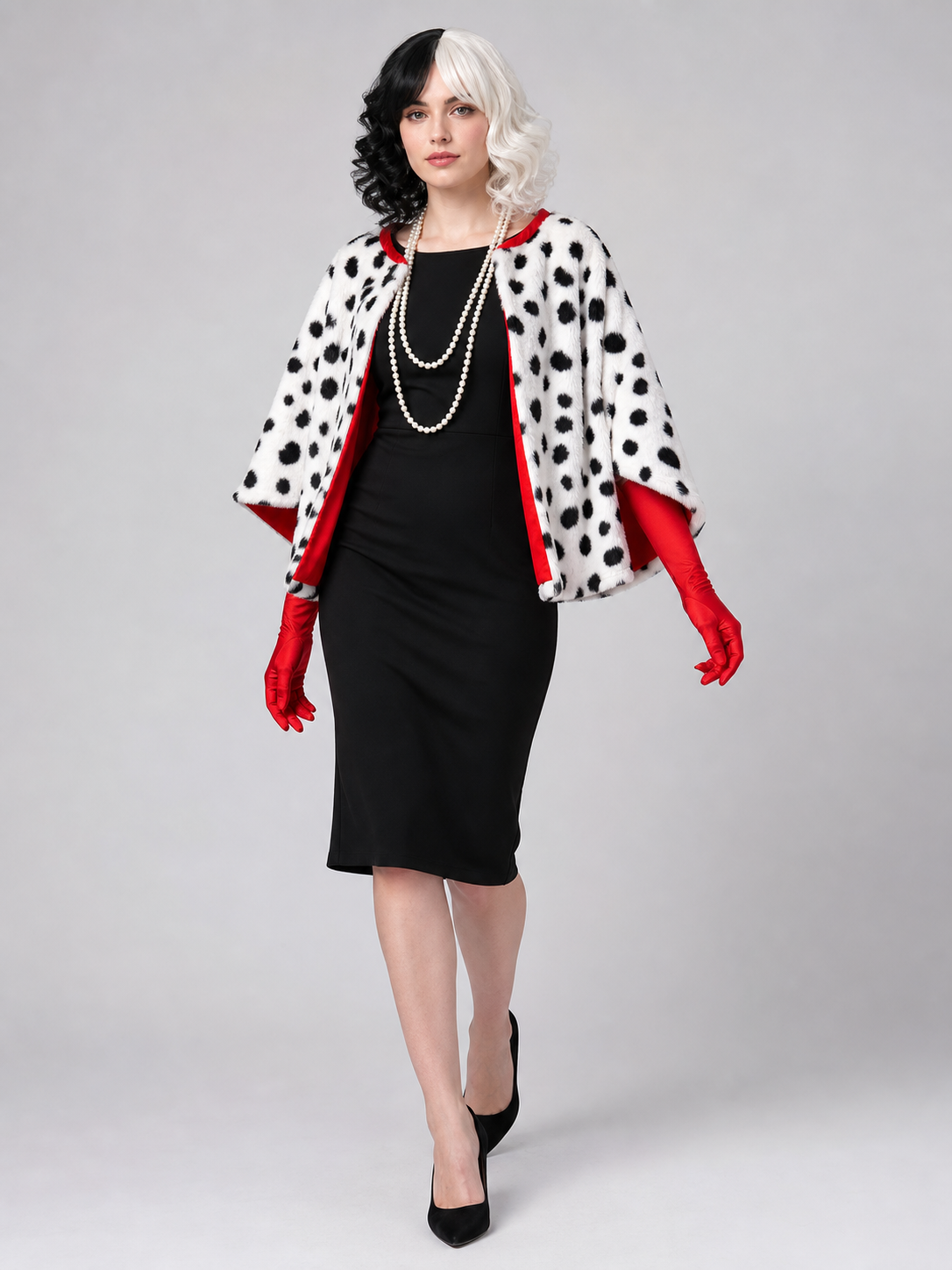 Cruella Halloween Costume with Wig and Cape