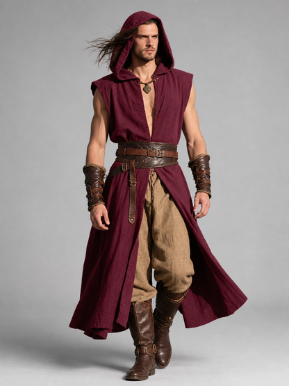 Medieval Hooded Cloak, Wine Red