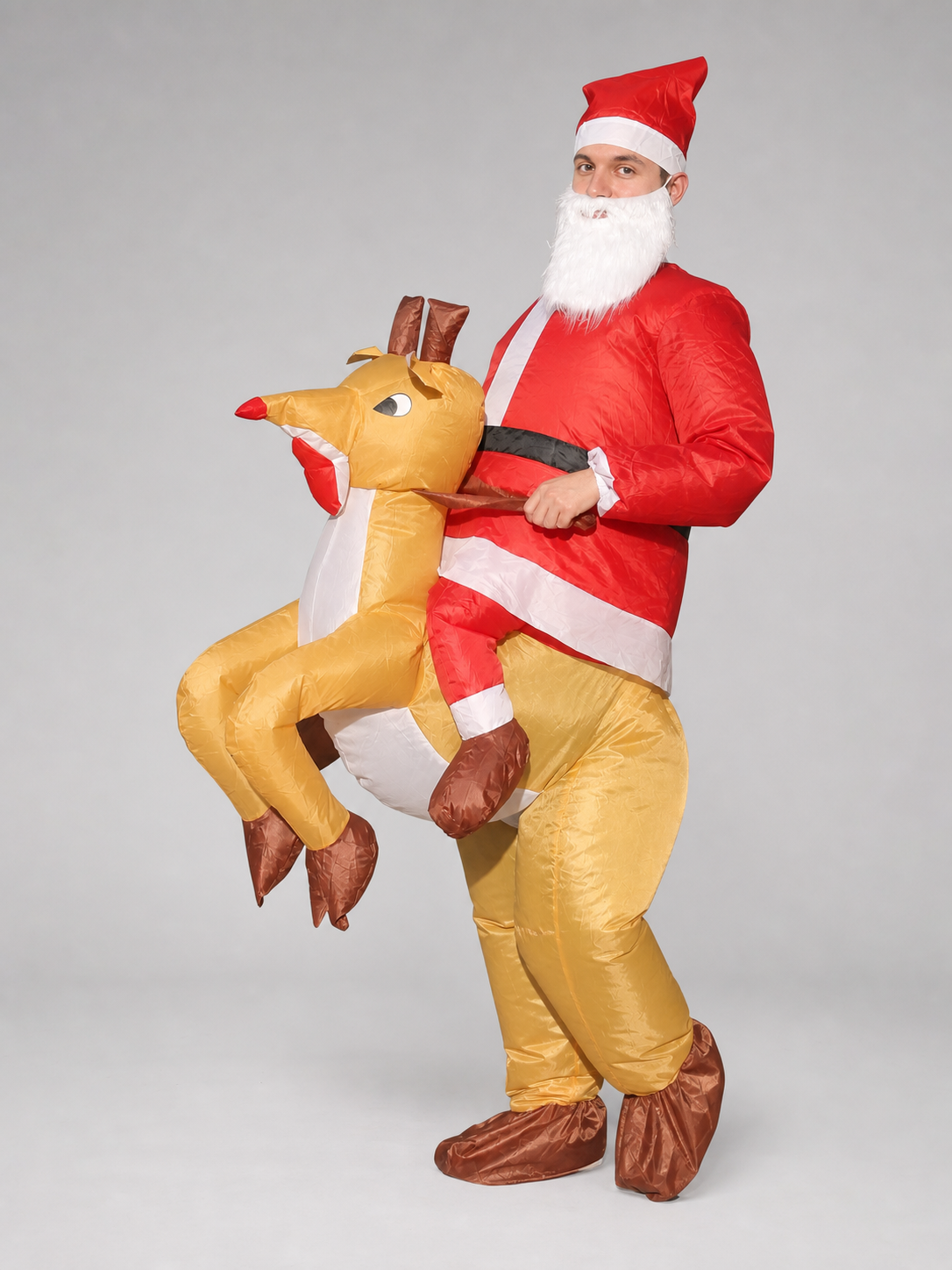 Inflatable Deer Costume with Santa Hat and Beard