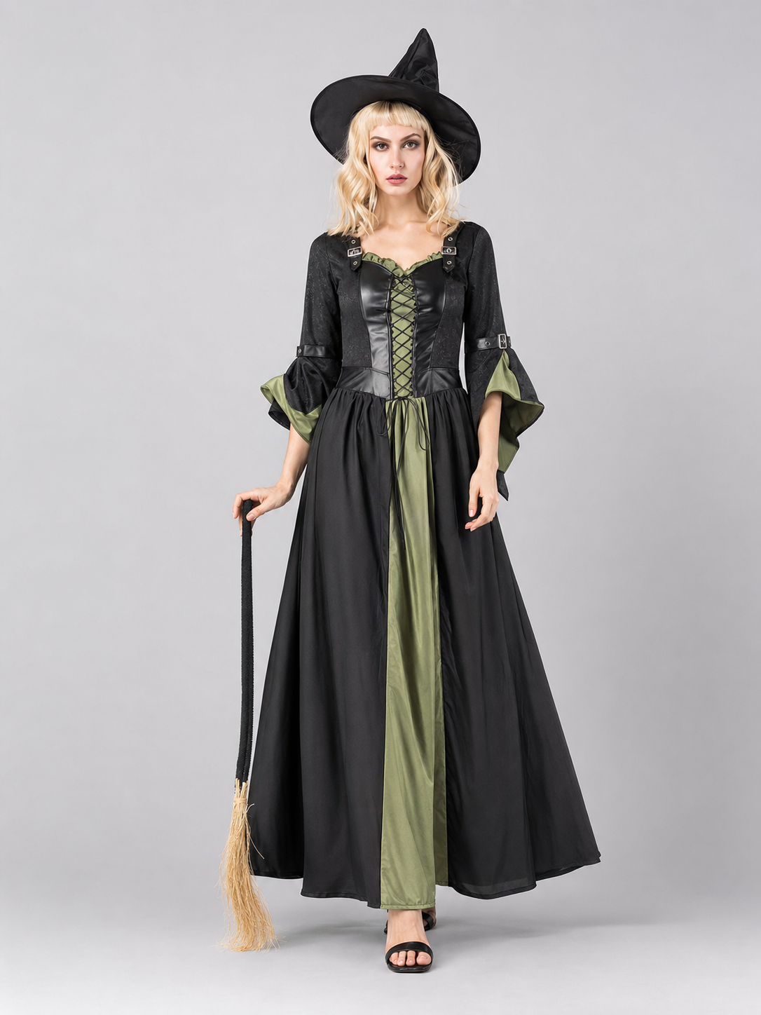 Long Witch Costume Dress for Halloween with Hat
