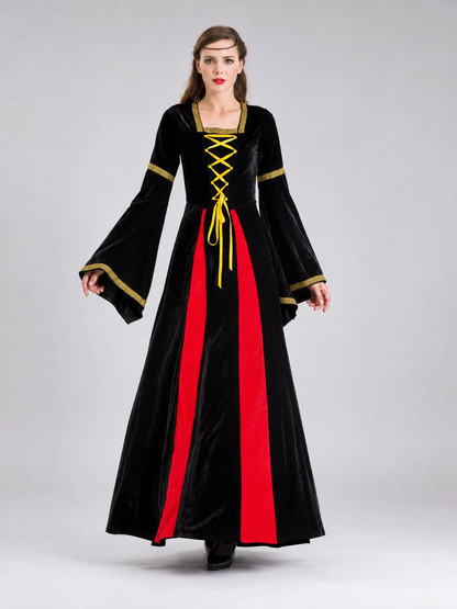 Long Medieval Carnival Dress with Lace-Up Front
