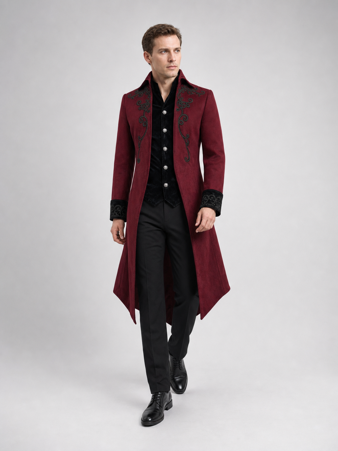 Carnival Long Embroidered Cloak, Burgundy