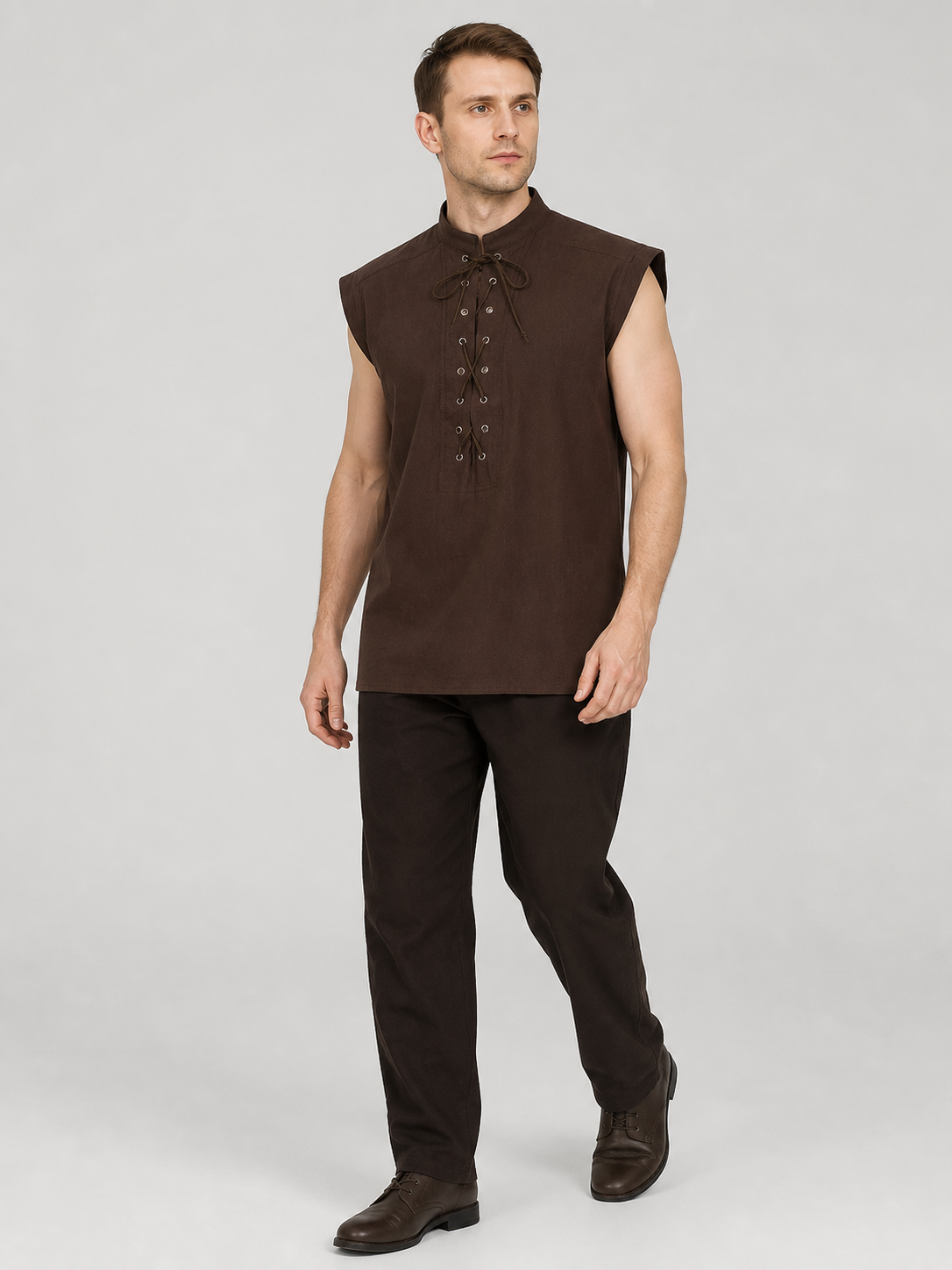 Halloween Sleeveless Lace-Up Vest with Stand Collar