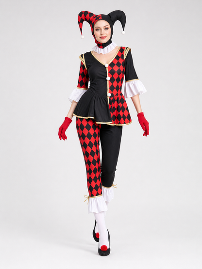 Halloween Harlequin Clown Costume with Hat