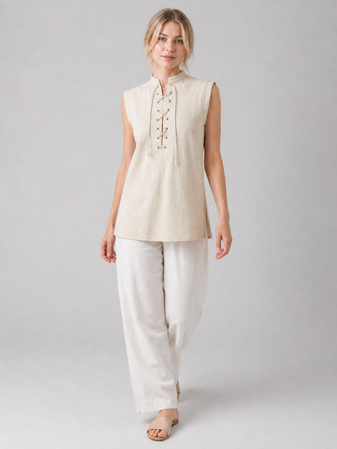Lace-Up Vest with Stand Collar, Halloween
