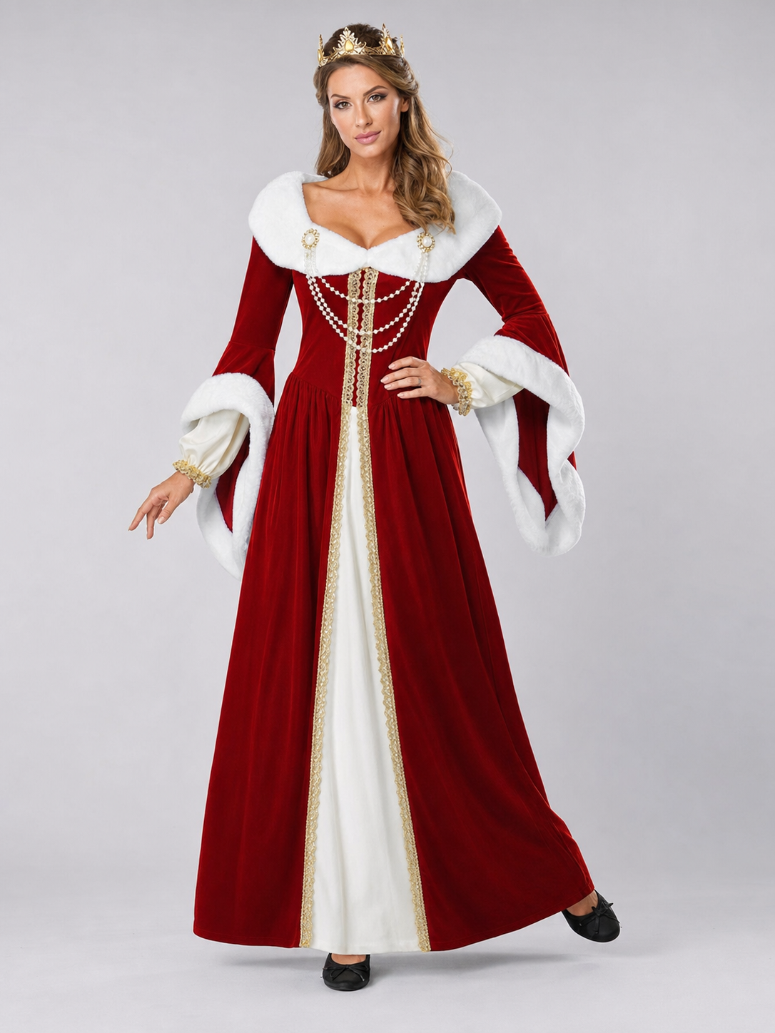 Royal-Style Carnival Dress with Fur Trim