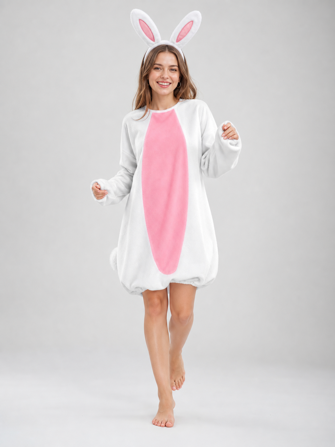 Rabbit Costume with Ears, Tail, and Pink Panel
