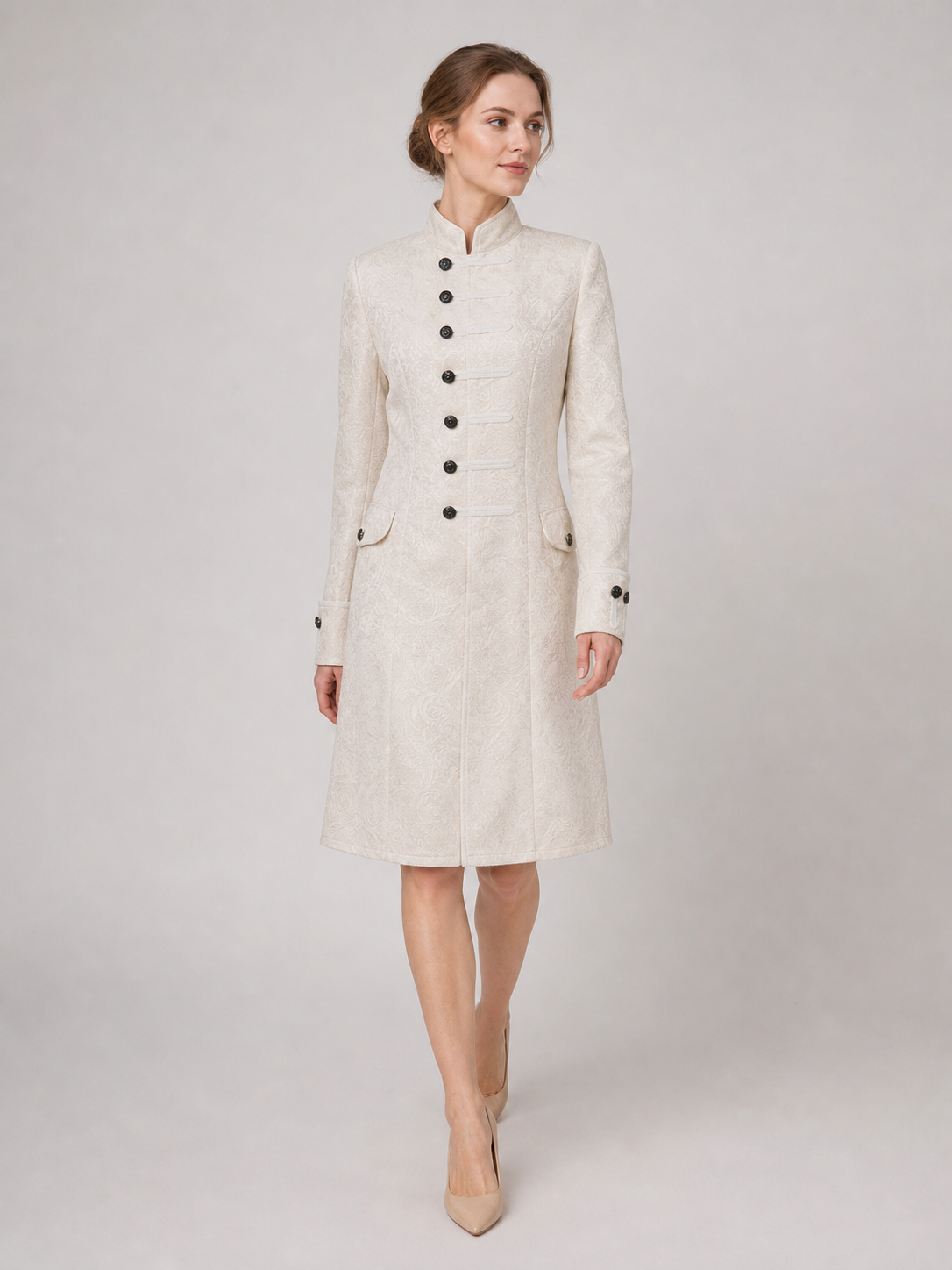 Vintage Jacquard Coat with Stand Collar