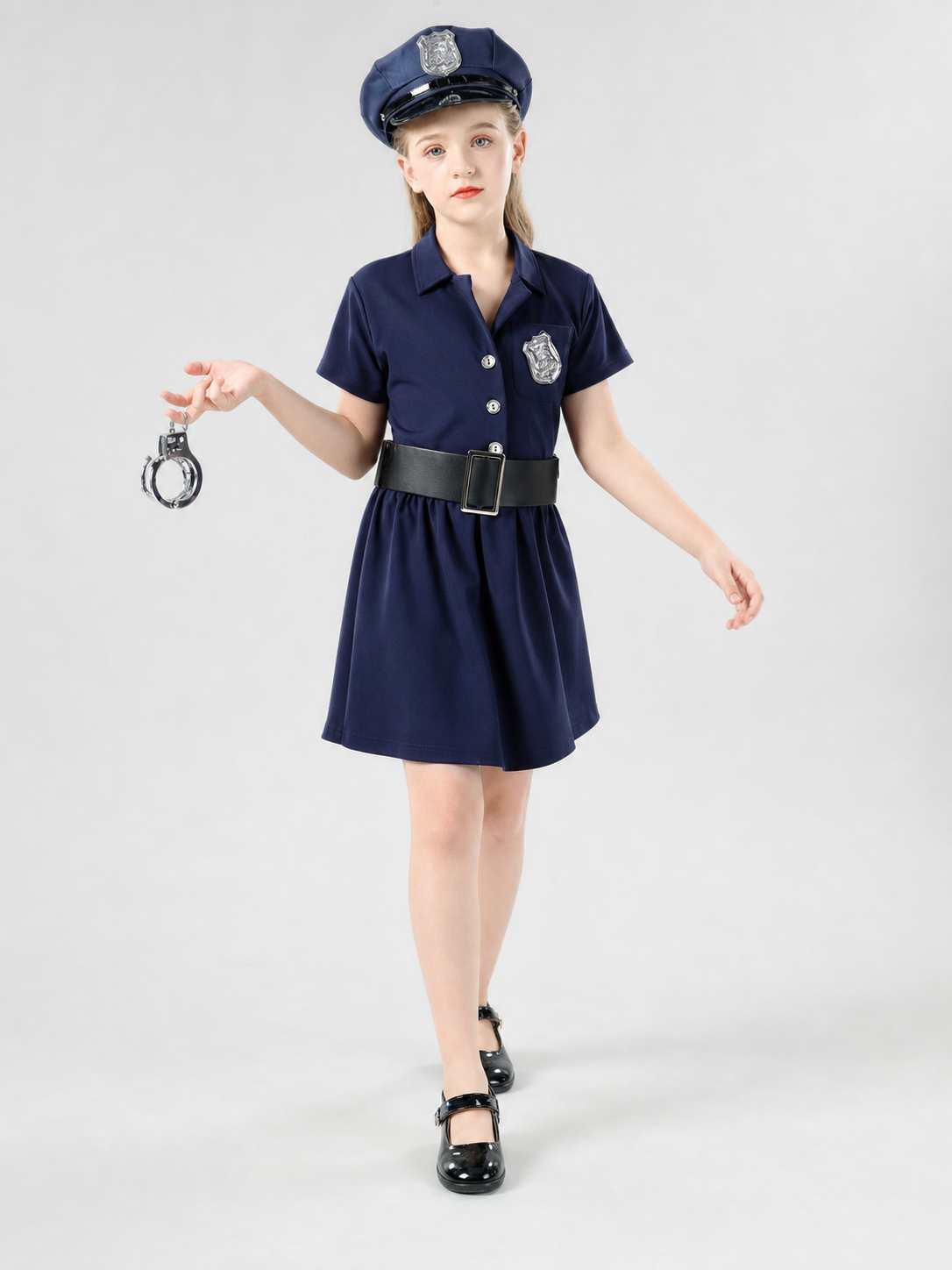 Children’s police costume dress, cap, belt