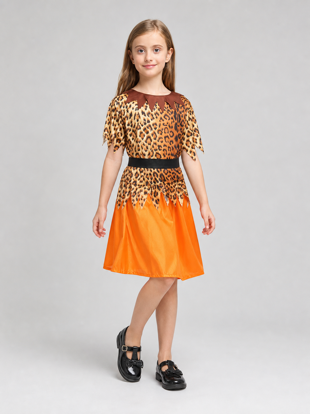 Kids' Caveperson Costume with Leopard-Print Top