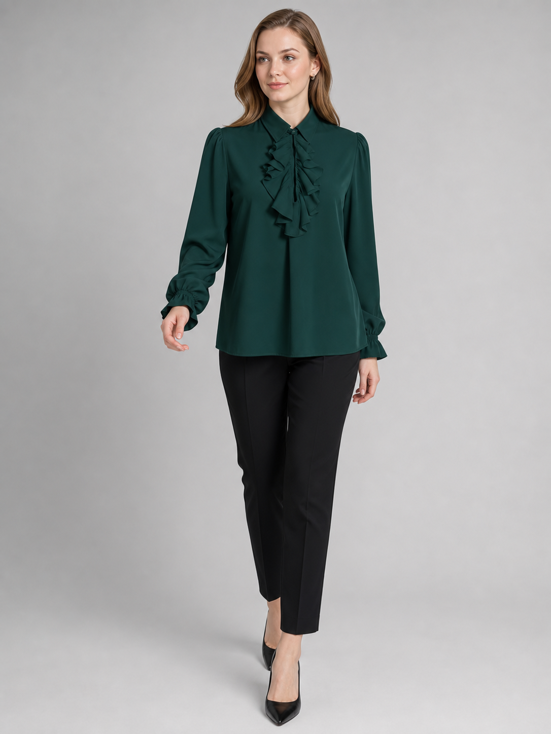 Vintage Ruffled Blouse, Dark Green