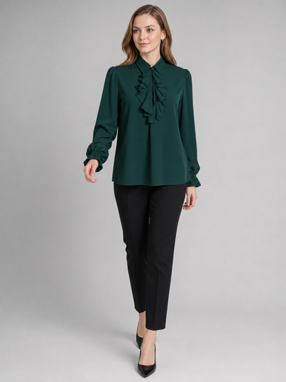 Vintage Ruffled Blouse, Dark Green