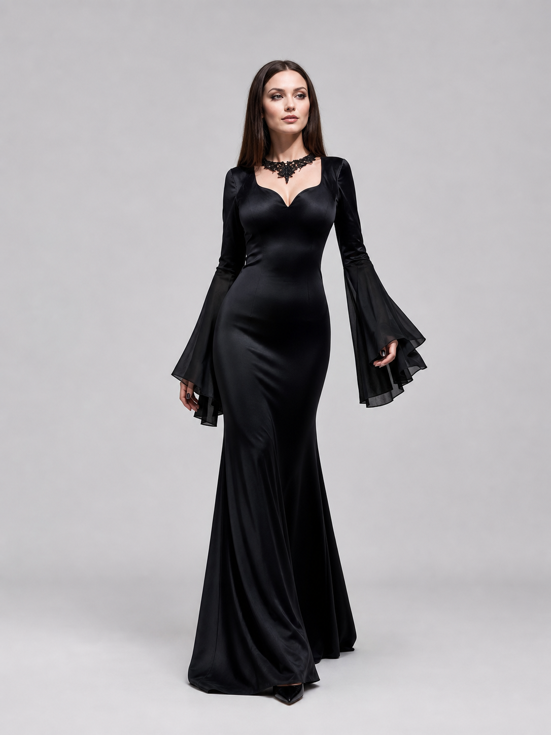 Black Gothic Floor-Length Evening Dress