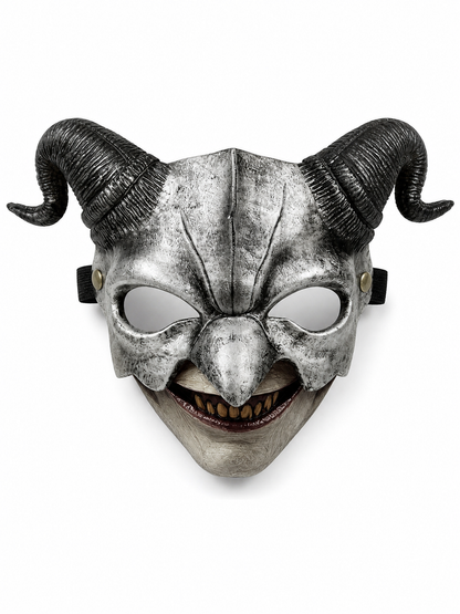 1pc Halloween Devil Half Face Mask with Curled Horns, Red Eye Accents for Cosplay Party