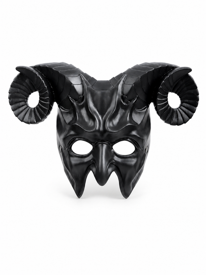 1pc Halloween Horned Demon Full-Face Mask with Curled Horns for Cosplay Party