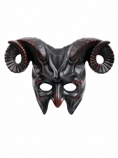 1pc Halloween Horned Demon Mask, Full Face with Curled Horns for Cosplay Parties