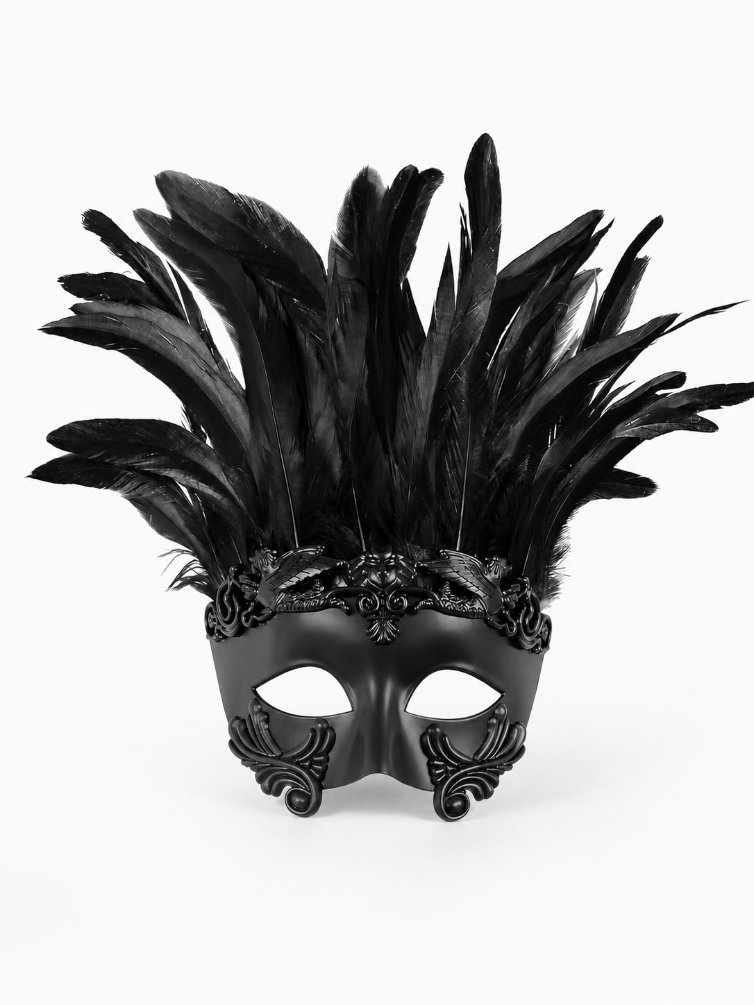 Baroque-Style Carnival Mask with Black Feathers