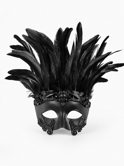 Baroque-Style Carnival Mask with Black Feathers