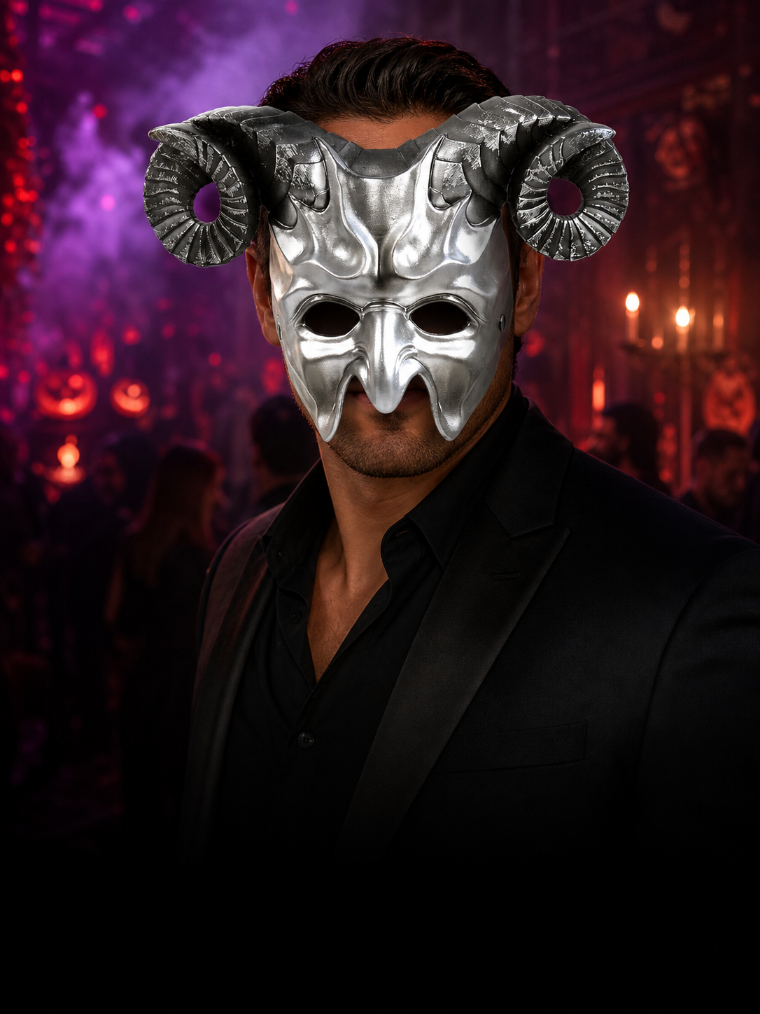 1pc Halloween Horned Demon Face Mask, Full Face Gothic Horror Style for Costume Party