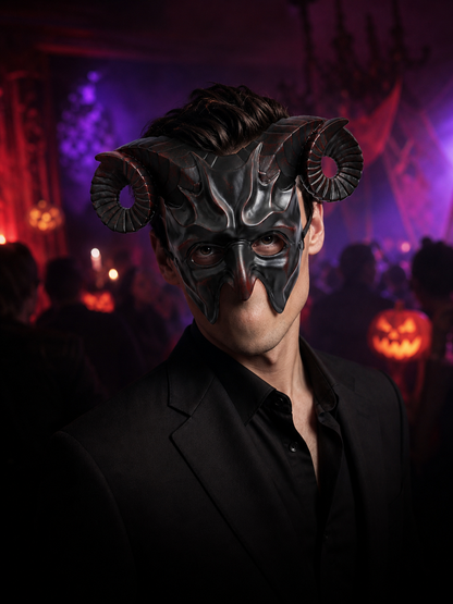 1pc Halloween Horned Demon Mask, Full Face with Curled Horns for Cosplay Parties