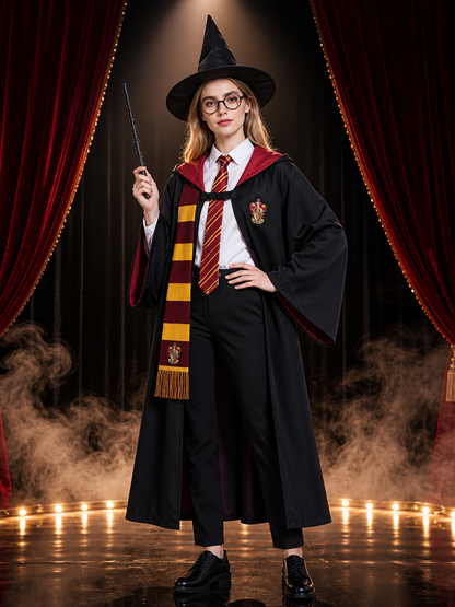 Wizard Robe Costume Set, 8-Piece School-Style Cosplay Outfit with Hat, Tie Costume Headwear detail 3