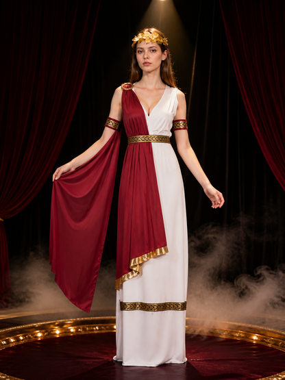 Greek Princess Costume Set, Sleeveless Long Dress with One-Shoulder Cape Costume Dresses detail 3