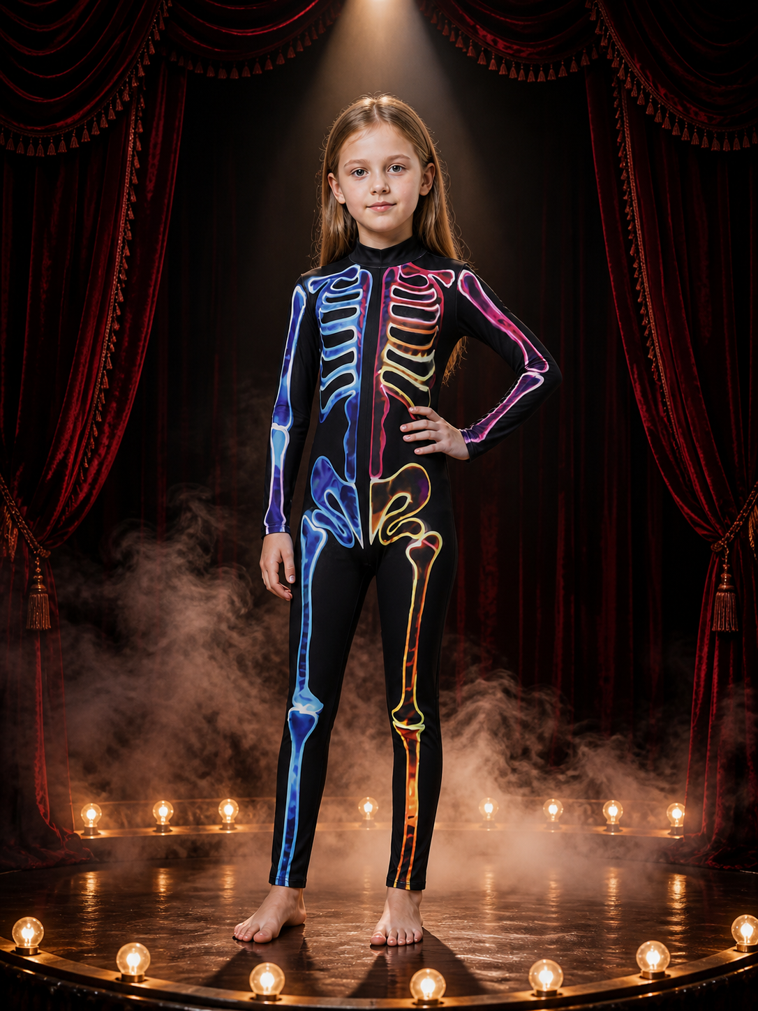 Rainbow Skeleton Bodysuit Costume with Fluorescent Bones for Halloween Costumes detail 3