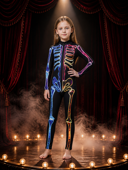 Rainbow Skeleton Bodysuit Costume with Fluorescent Bones for Halloween Costumes detail 3