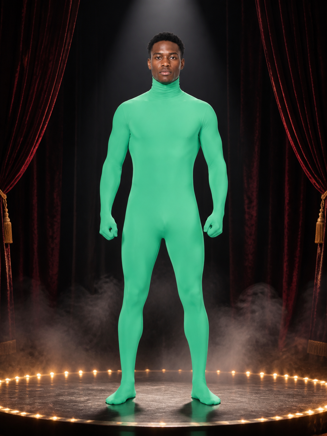 Kids Fluorescent Green Zentai Jumpsuit Costume, Hooded Full-Body Halloween Costumes detail 3