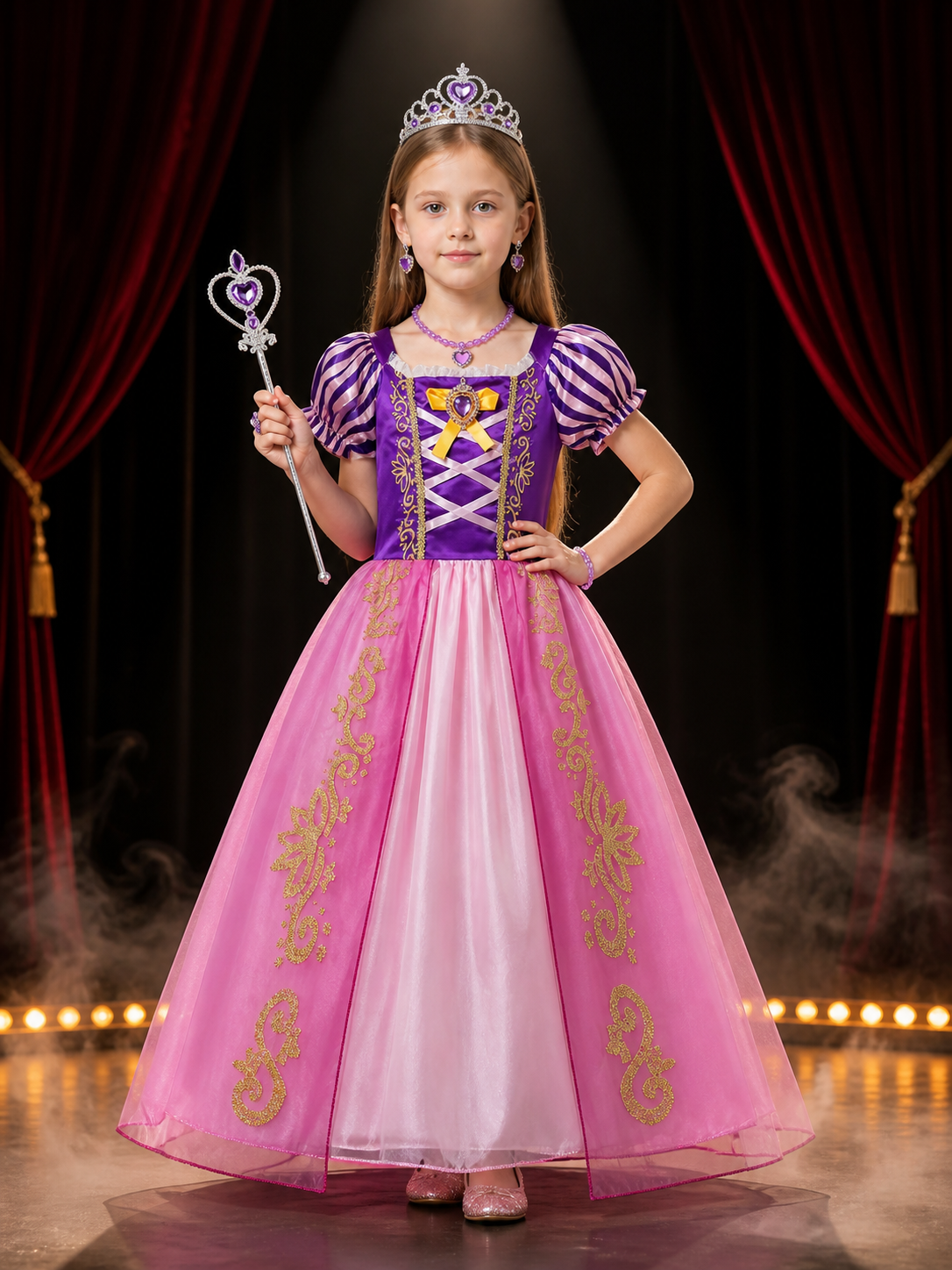 Girls Princess Tutu Dress Costume Set with Crown, Wand & Jewelry for Halloween Costume Dresses detail 3