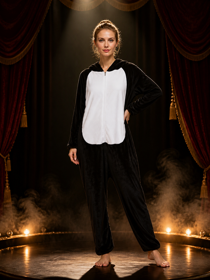 Panda-Style Animal Hooded Jumpsuit, Black And White One-Piece Costume