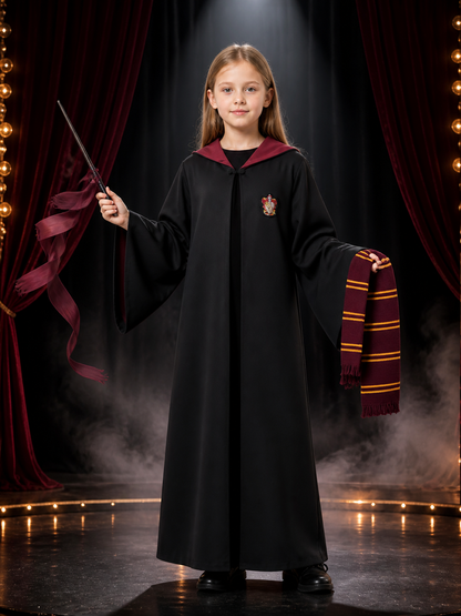 Kids Wizard Robe Costume Set, Hooded Cloak With Scarf And Wand Costume Capes detail 3