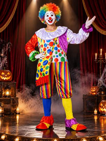 Clown Costume with Wig and Mask, Multicolor Jumpsuit
