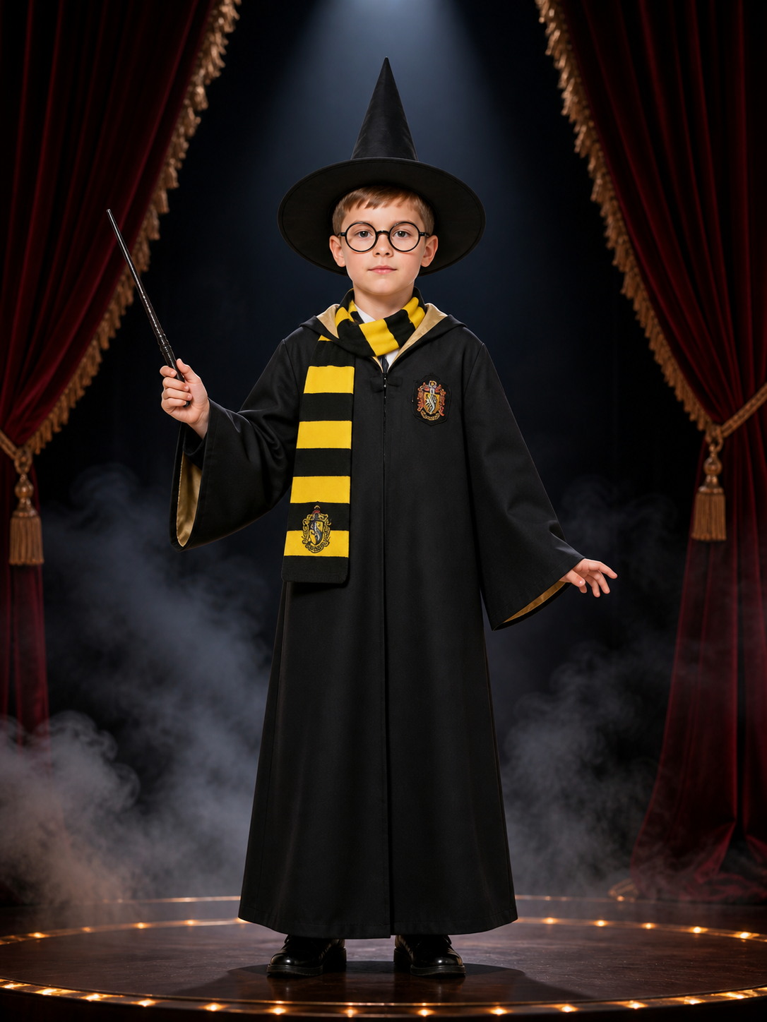 Hufflepuff Cosplay Robe Set with Hood and Scarf Costumes detail 3