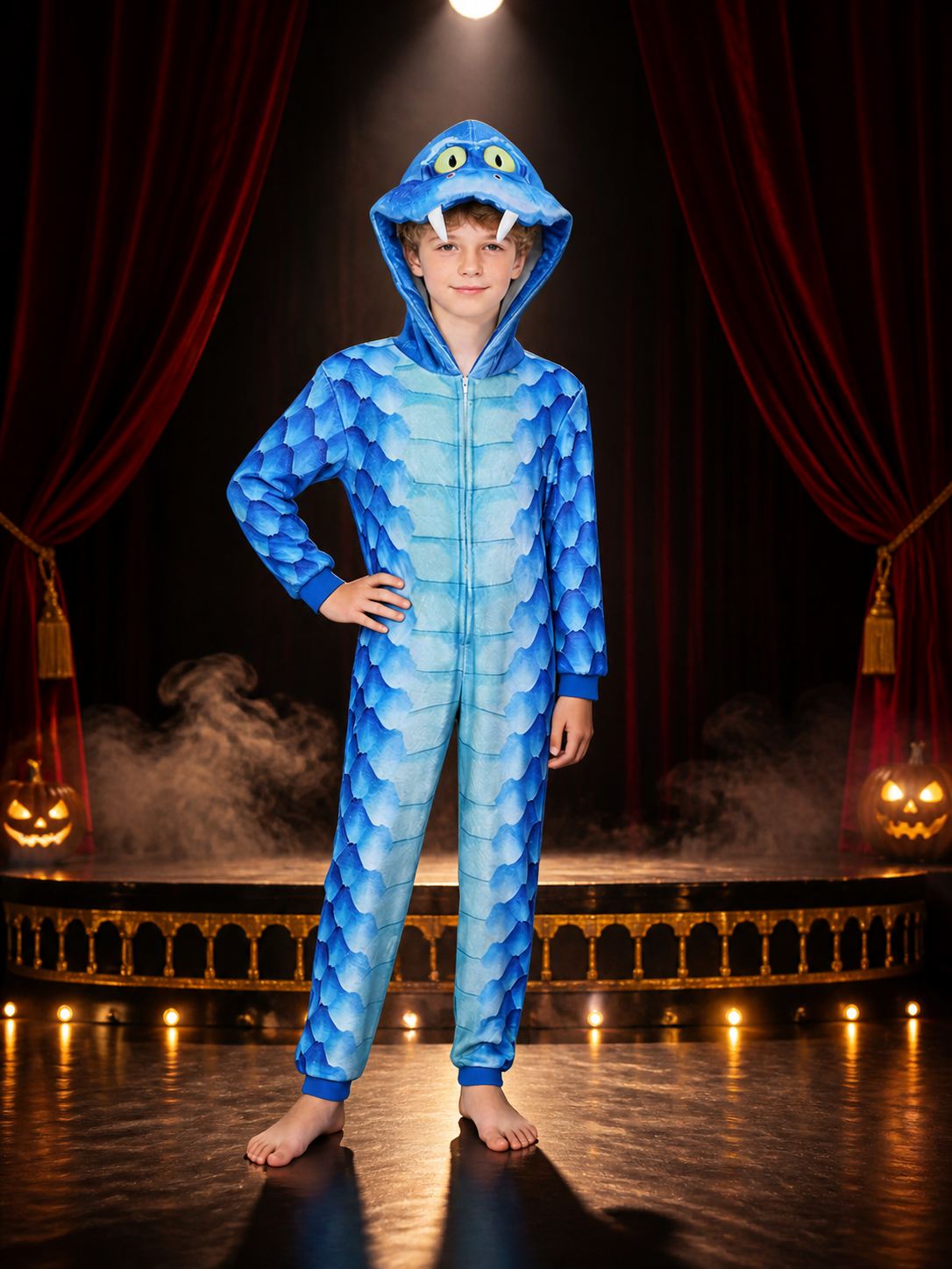 Dinosaur Hooded Costume with Zipper and Blue Belly Costumes detail 3