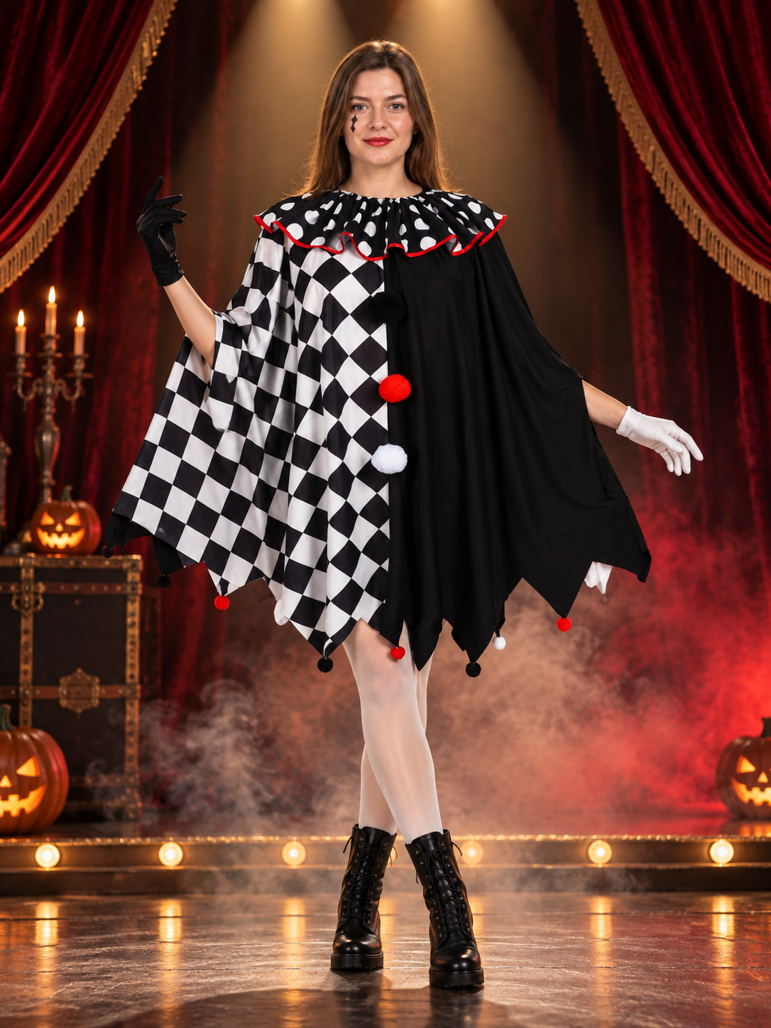 Black and White Cosplay Cape Cloak with Red Trim