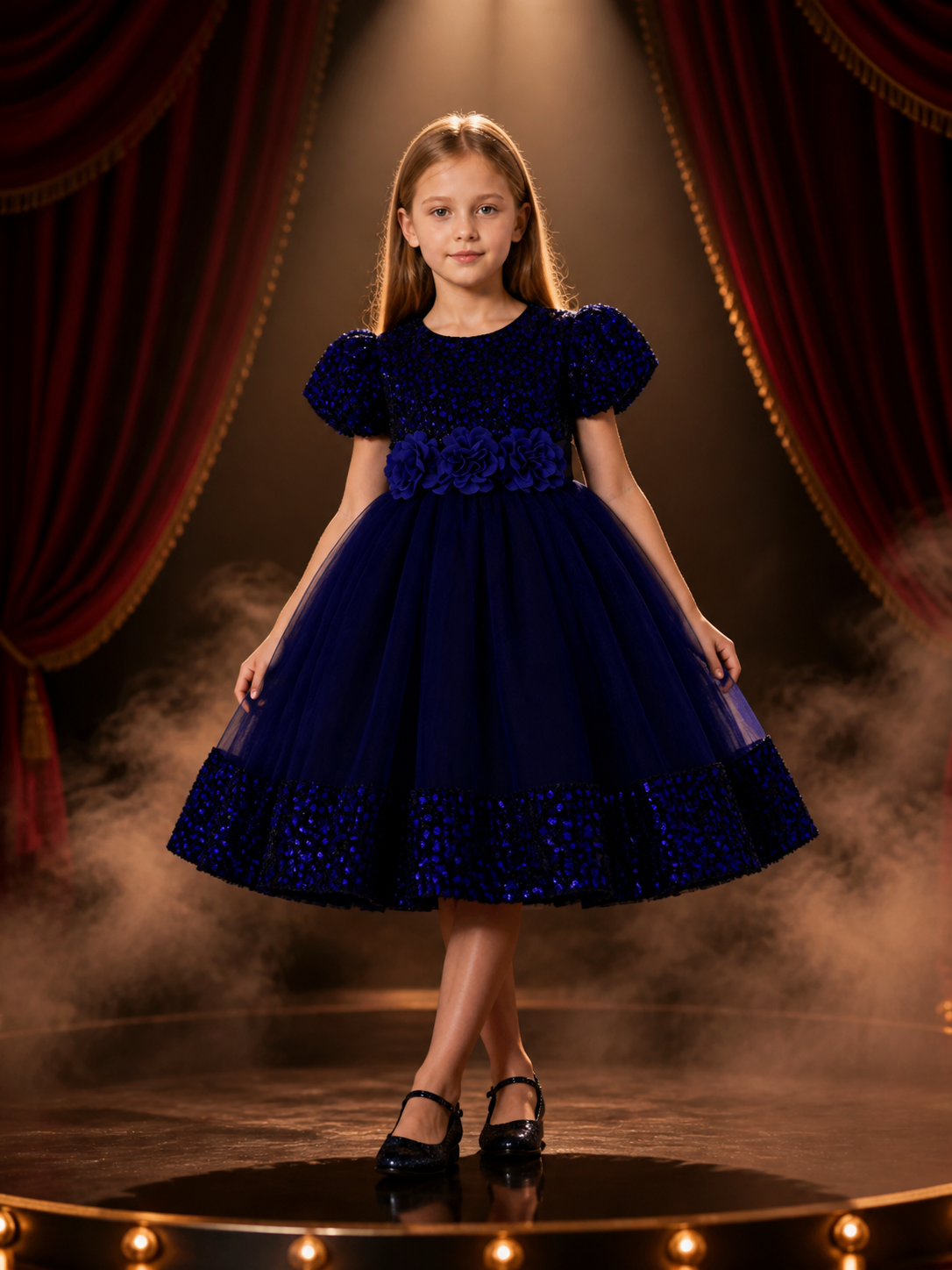 Baby Girls' Princess Dress, Sequined Tulle Puff Sleeve 3D Flower Party Gown Costume Dresses detail 3