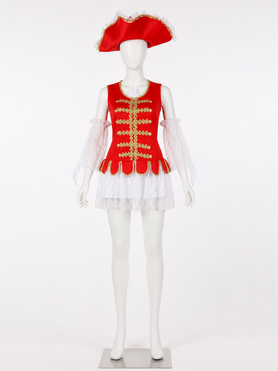 Women's Pirate Costume Set with Red Lace Dress, Hat and Sleeves for Halloween Costume Dresses detail 3