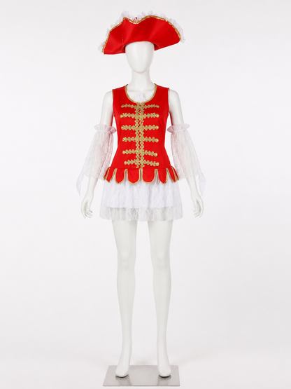 Women's Pirate Costume Set with Red Lace Dress, Hat and Sleeves for Halloween Costume Dresses detail 3