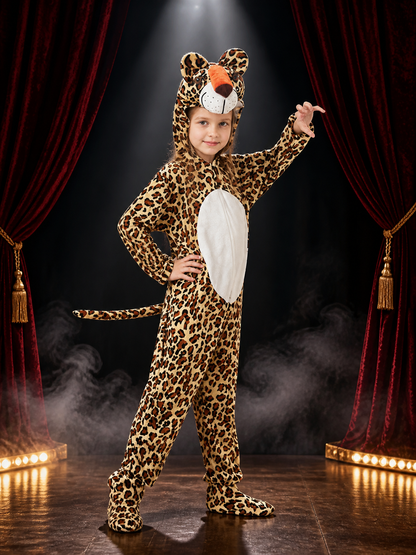 Kids Leopard Animal Onesie Costume with Hood and Tail, Footed Pants Costumes detail 3