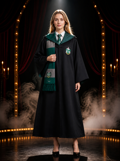 Snake House Wizard Costume Set, Hooded Robe With Striped Tie And Scarf Costumes detail 3