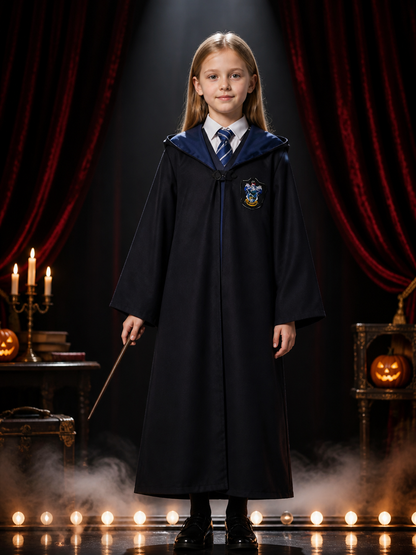 Kids Wizard Robe Costume Set with Tie - Blue Striped Halloween Outfit Costumes detail 3