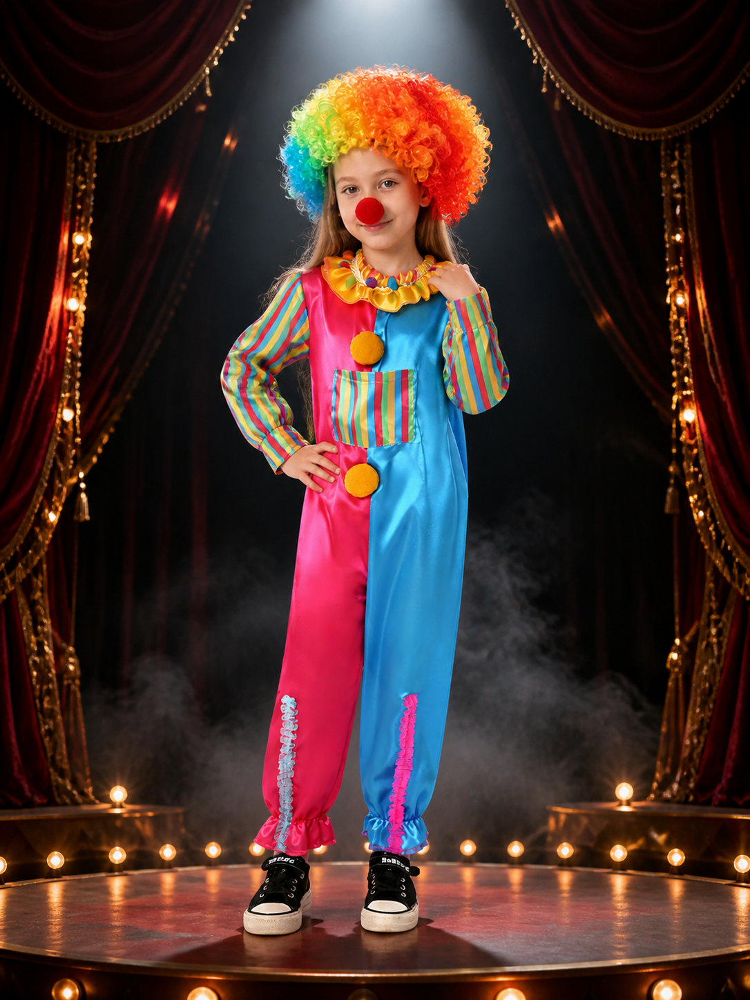 Kids' Rainbow Clown Jumpsuit Costume Set with Wig and Nose Costume Wigs detail 3