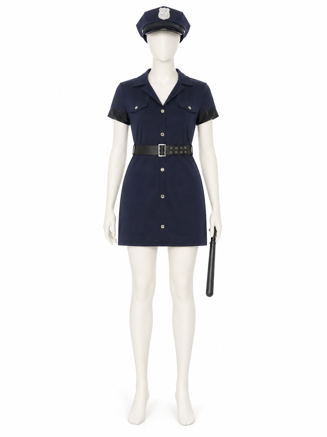 Women's Dark Blue Police Costume Dress Set With Hat, Belt and Baton Costume Dresses detail 3