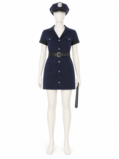 Women's Dark Blue Police Costume Dress Set With Hat, Belt and Baton Costume Dresses detail 3