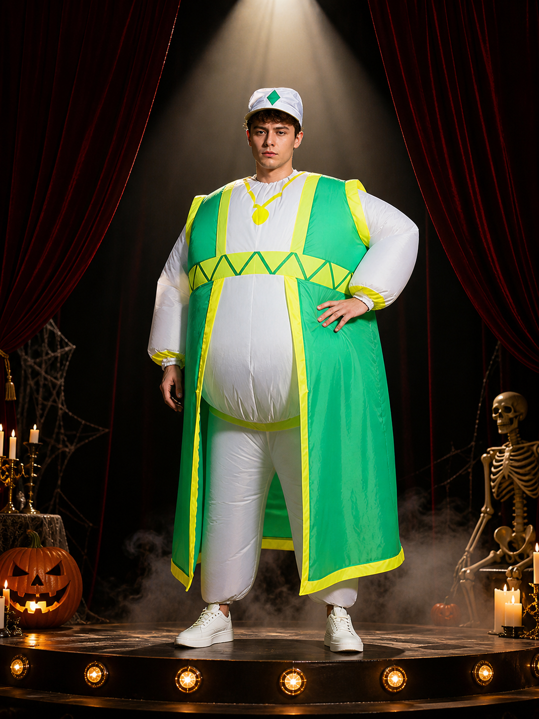 Adult Cartoon Mouse Inflatable Costume, Green-Yellow Coat with Silver Hat for Costume Headwear detail 3