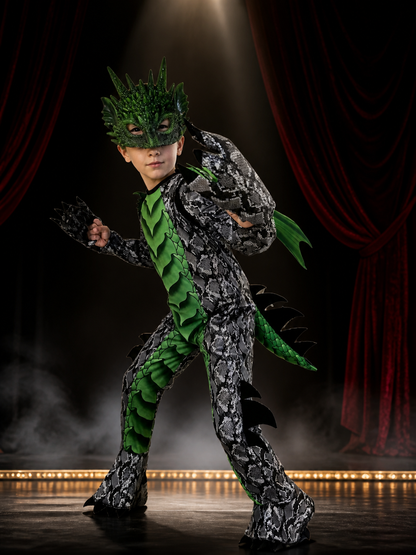Dinosaur Dragon Jumpsuit Costume With Mask, Wings, Tail And Spikes Costume Masks detail 3