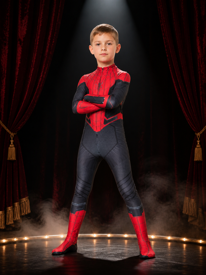 Kids' Red and Black Spider-Man Full-Body Hooded Jumpsuit Costume Costumes detail 3