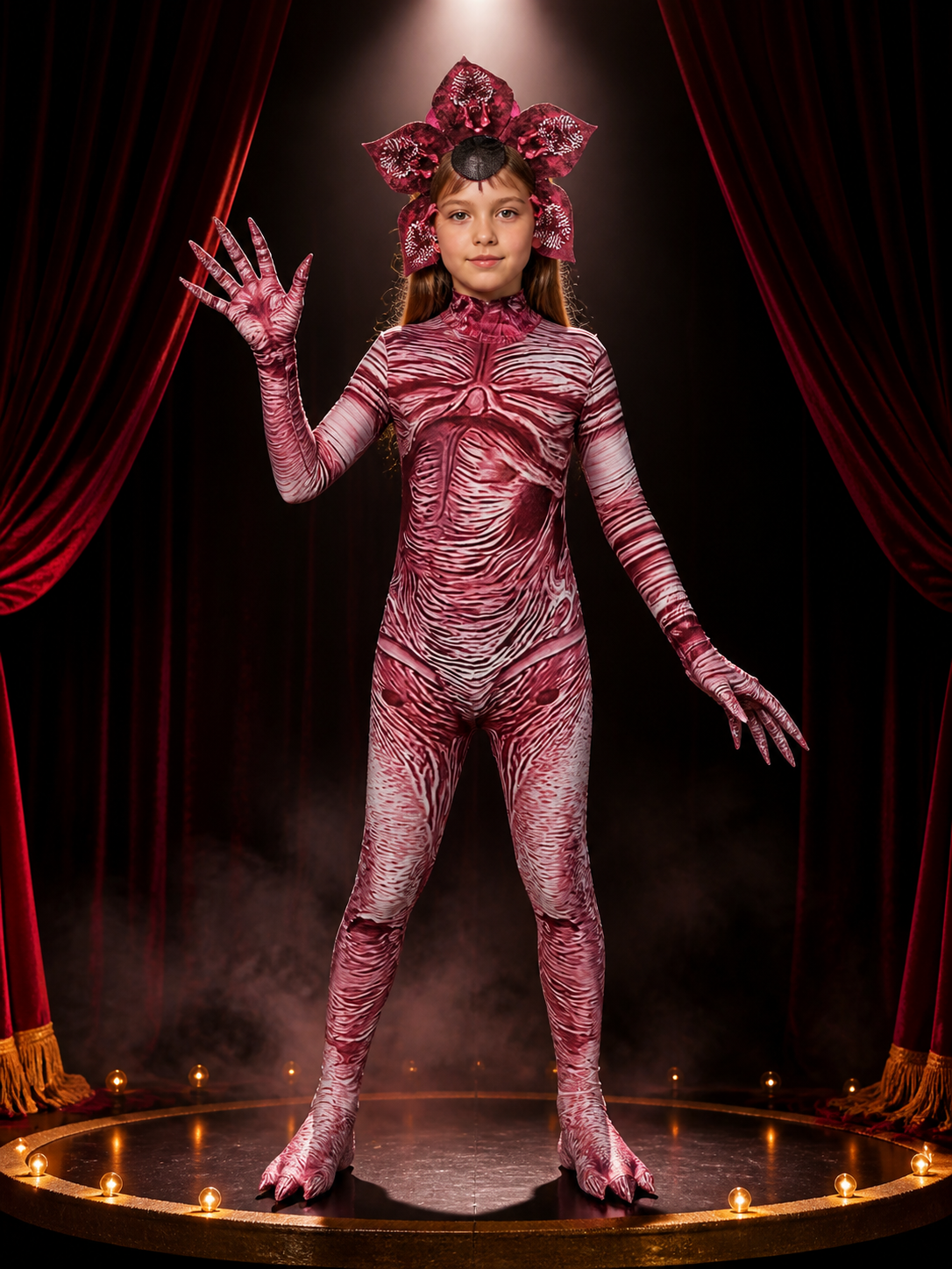 Unisex Flower Monster Bodysuit Halloween Costume Set With Headpiece, Gloves And Costume Headwear detail 3