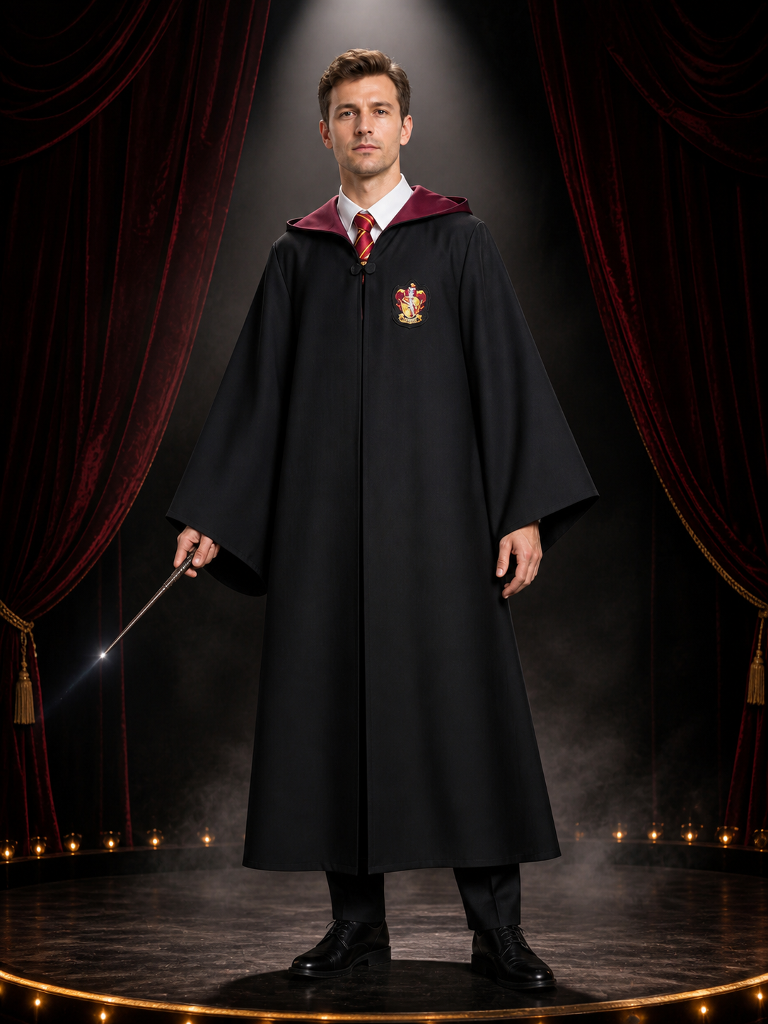 Hooded Wizard Robe Costume Set With Tie And Badge, Cosplay Halloween Outfit Costumes detail 3